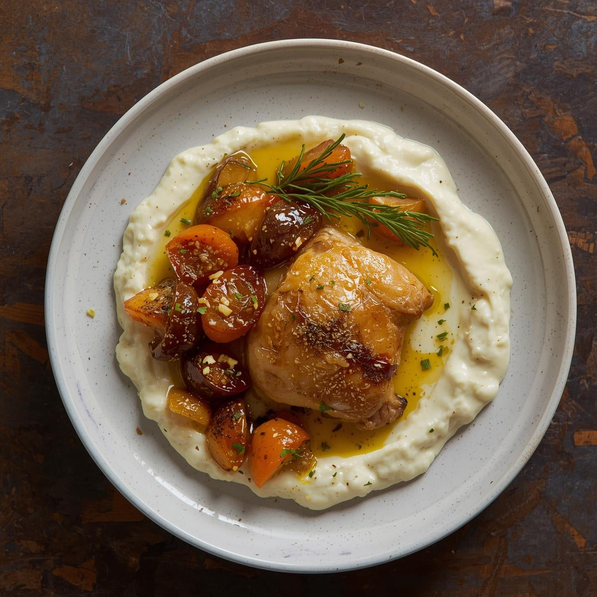 Crema de Coliflor con Muslitos de Pollo en Salsa de Ciruelas