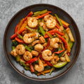 Wok de verduras con gambas