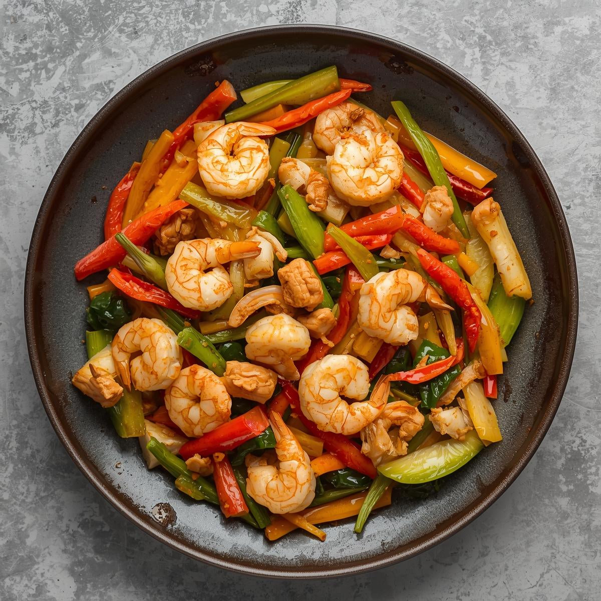 Wok de verduras con gambas