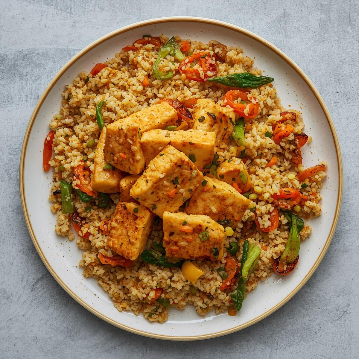 Bowl de cuscús con tofu crujiente