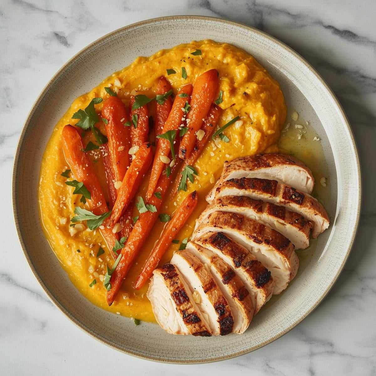 Crema de calabaza y jengibre con pechuga de pavo