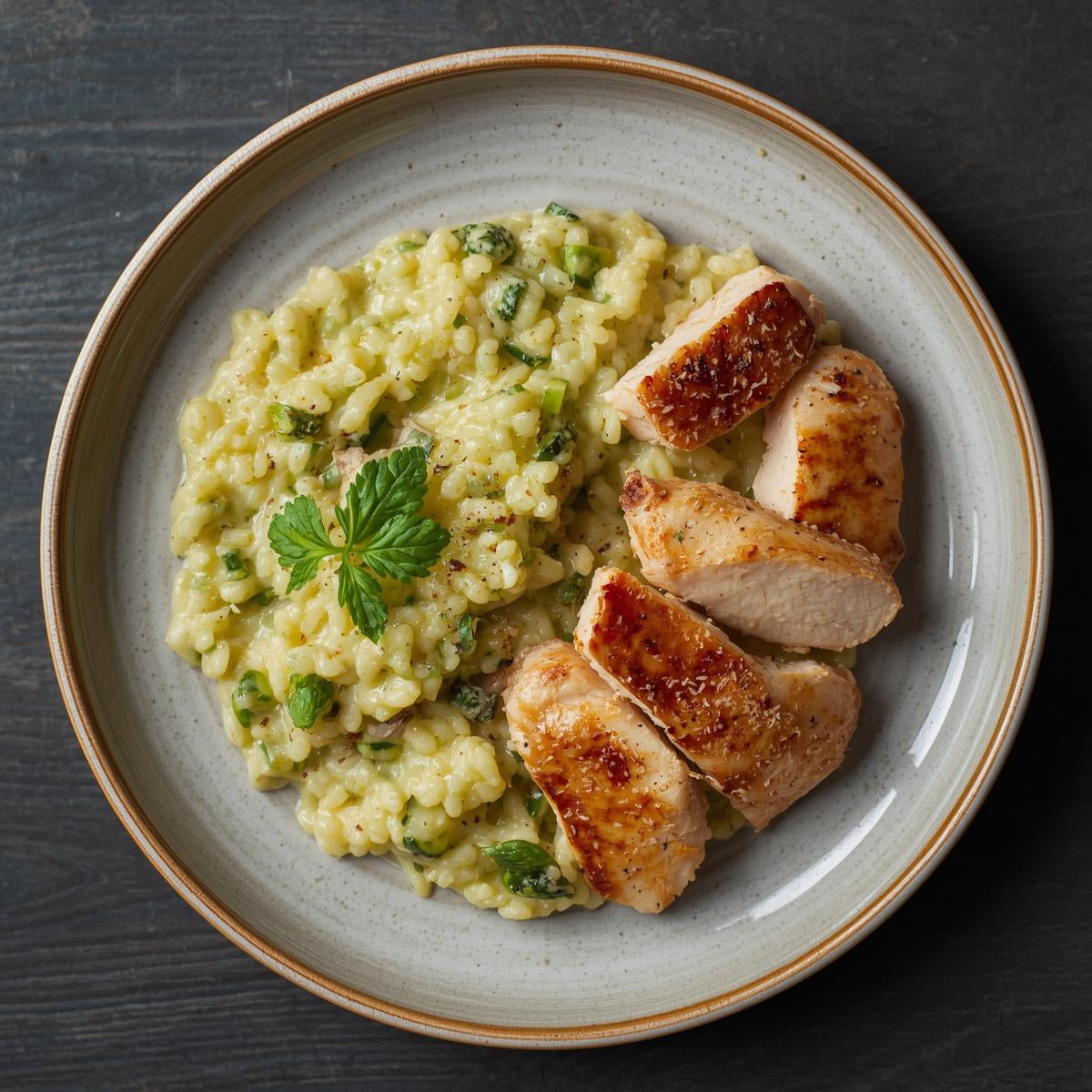 Risotto de carbassó amb aletes de pollastre a baixa temperatura
