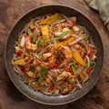 Wok de Gambas, Fideos de Arroz y Verduras
