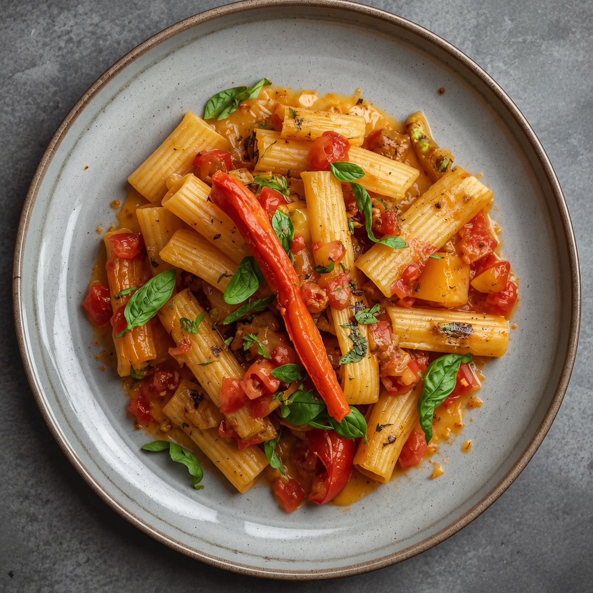 Rigatoni con Pisto de Verduras